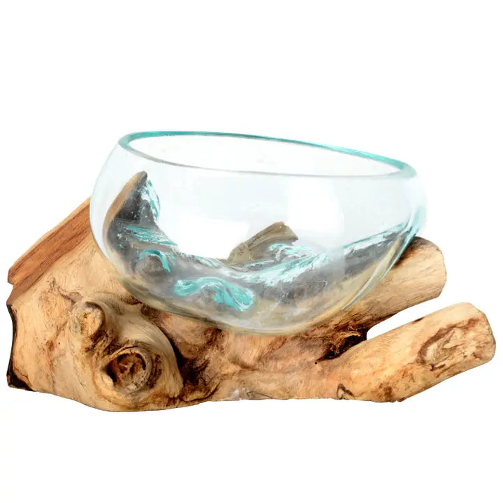 Molten Glass Vase w/ Wood Base