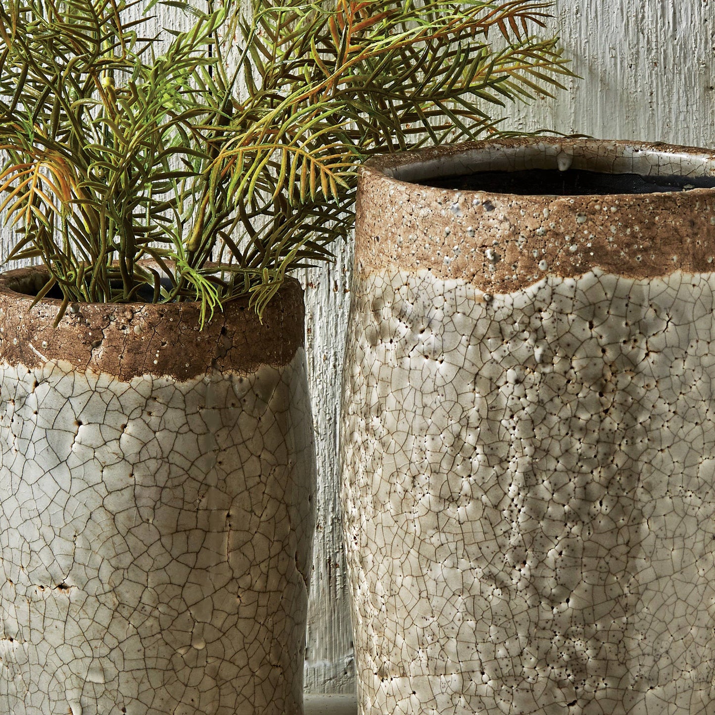 Crackle Glaze Rustic Vase Gray - Large