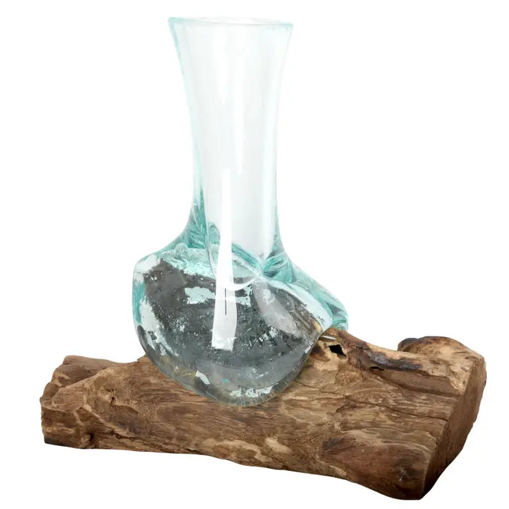 Molten Glass Vase w/ Wood Base