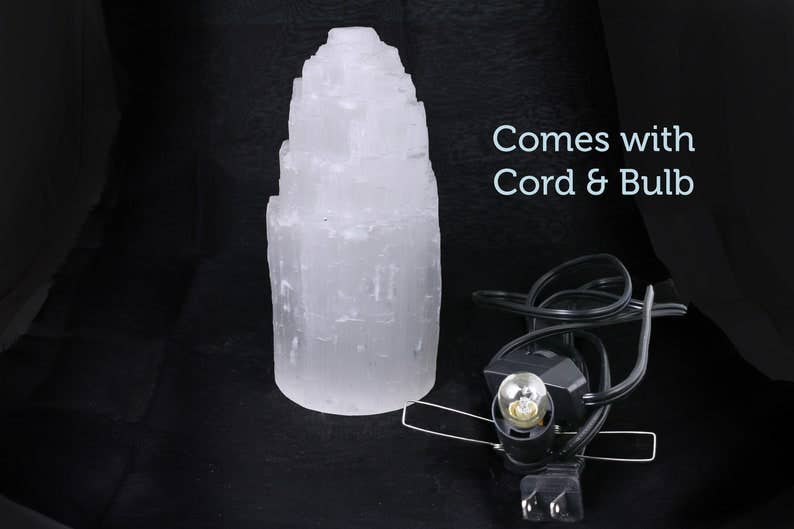 NEW Selenite Crystal Lamp w/ Cord + Bulb