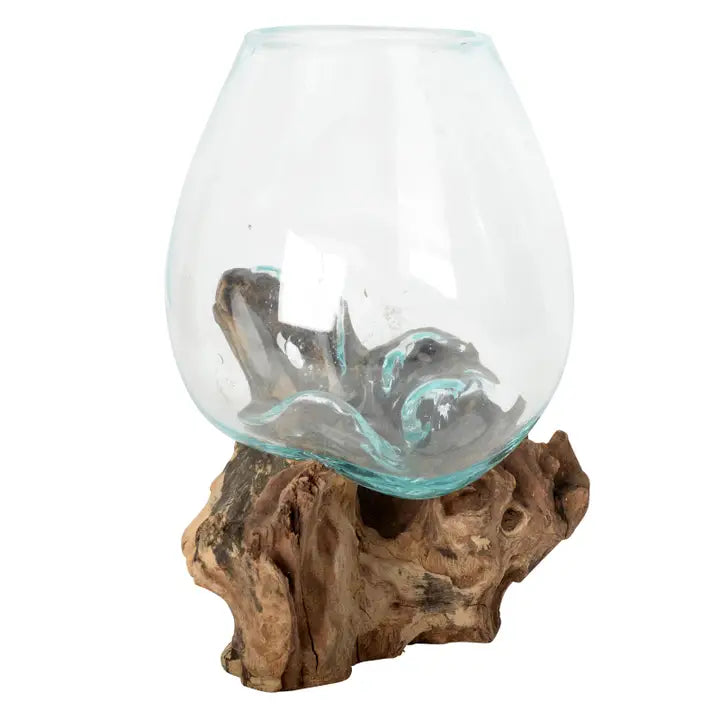 Molten Glass Vase w/ Wood Base
