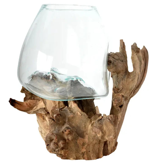 Molten Glass Vase w/ Wood Base