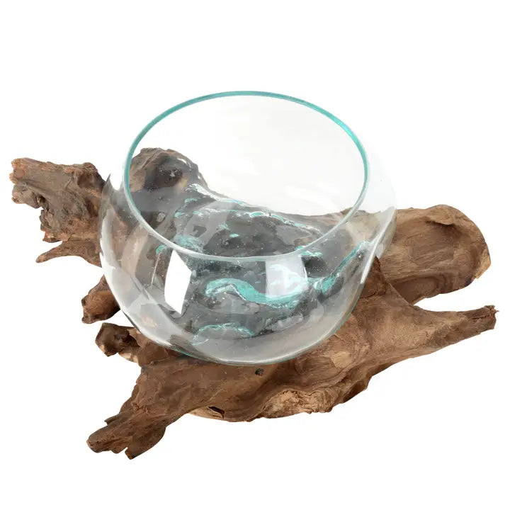 Molten Glass Vase w/ Wood Base