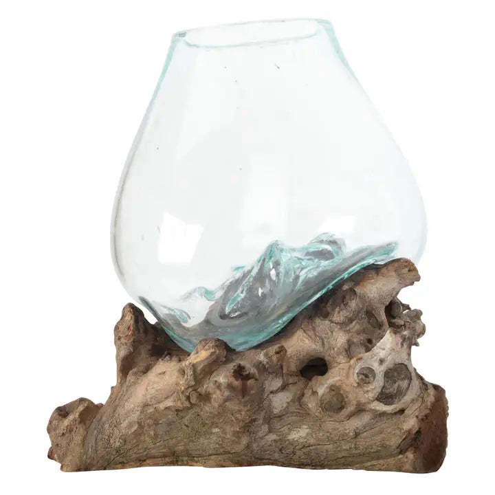 Molten Glass Vase w/ Wood Base