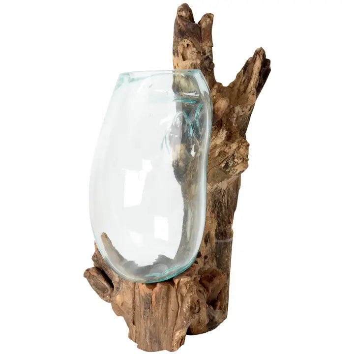 Molten Glass Vase w/ Wood Base