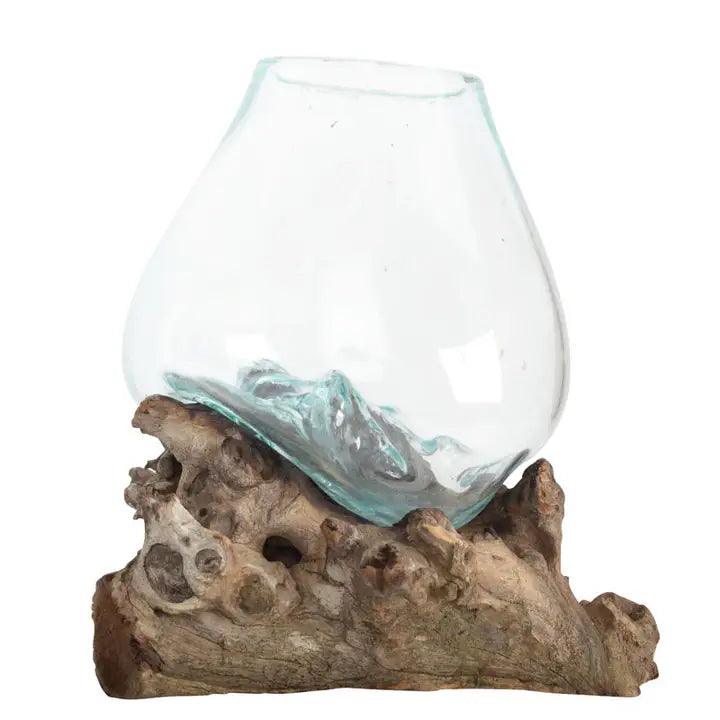 Molten Glass Vase w/ Wood Base