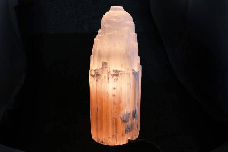 NEW Selenite Crystal Lamp w/ Cord + Bulb